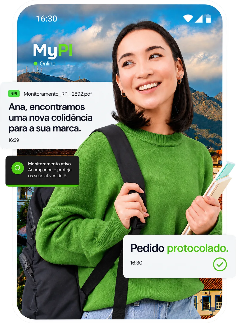 Alerta do MyPI no celular: nova colidência encontrada e pedido protocolado