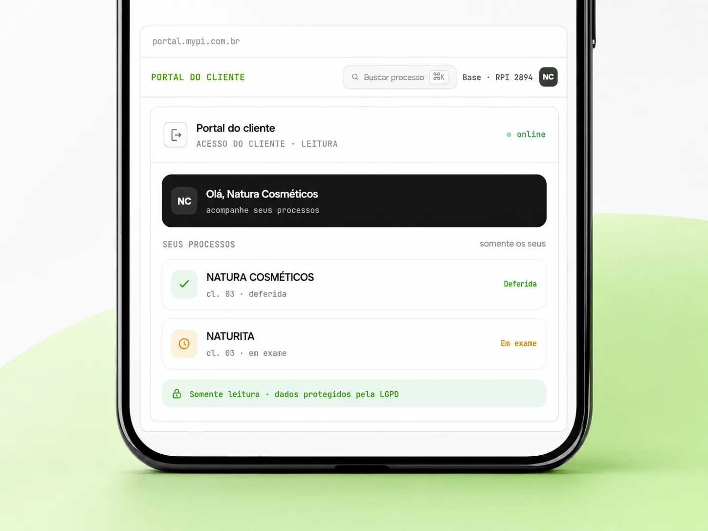Portal do cliente MyPI no celular
